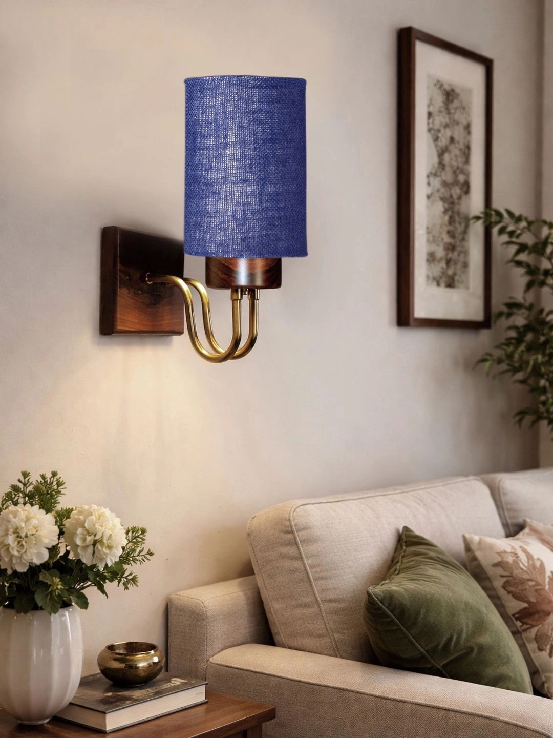 Myntra Elegant Homes Blue Textured Wood Cylinder Shaped Wall Lamp-picture-28