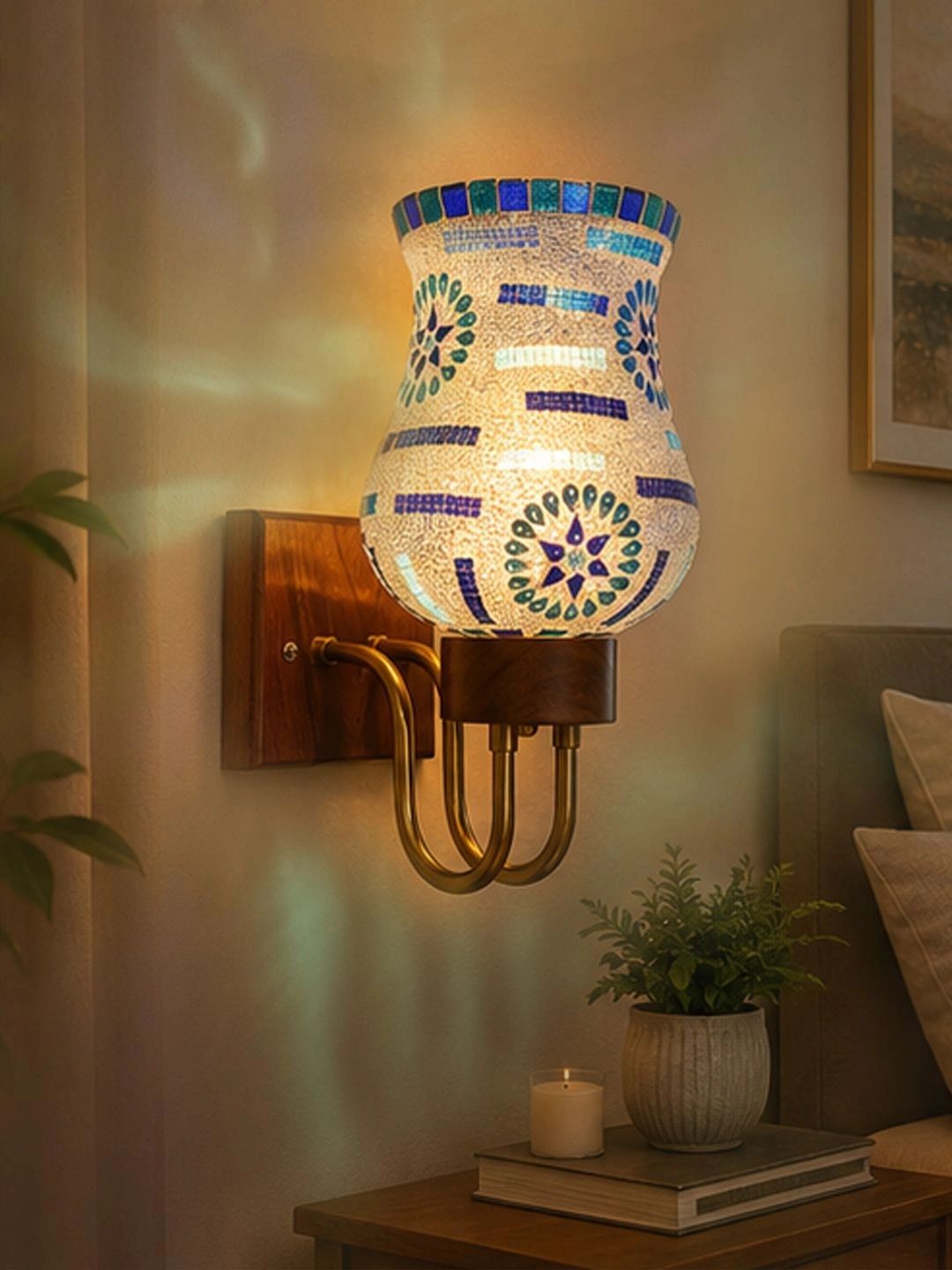 Myntra Elegant Homes Multicoloured Wood Wall Lamp-image-41