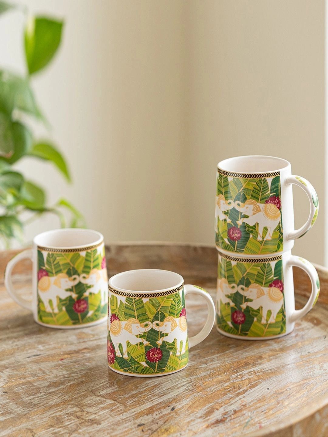 ExclusiveLane Green Handcrafted and Hand Painted Printed Ceramic Glossy Mugs Set of Cups and Mugs-picture-35