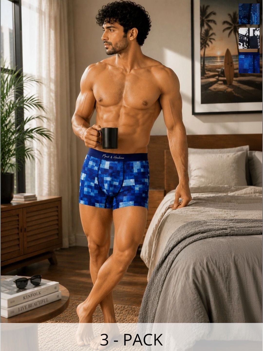 Mast & Harbour Pack of 3 Cotton Blend Assorted Printed Trunks-picture-54