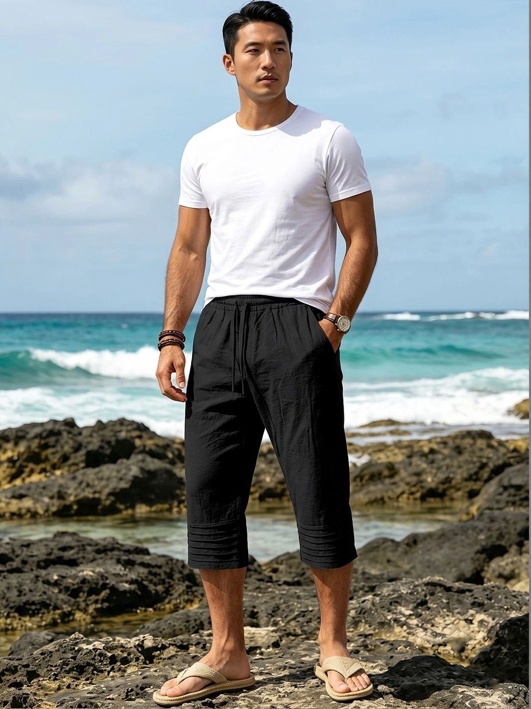 Suo Men Linen Blend Shorts-picture-33