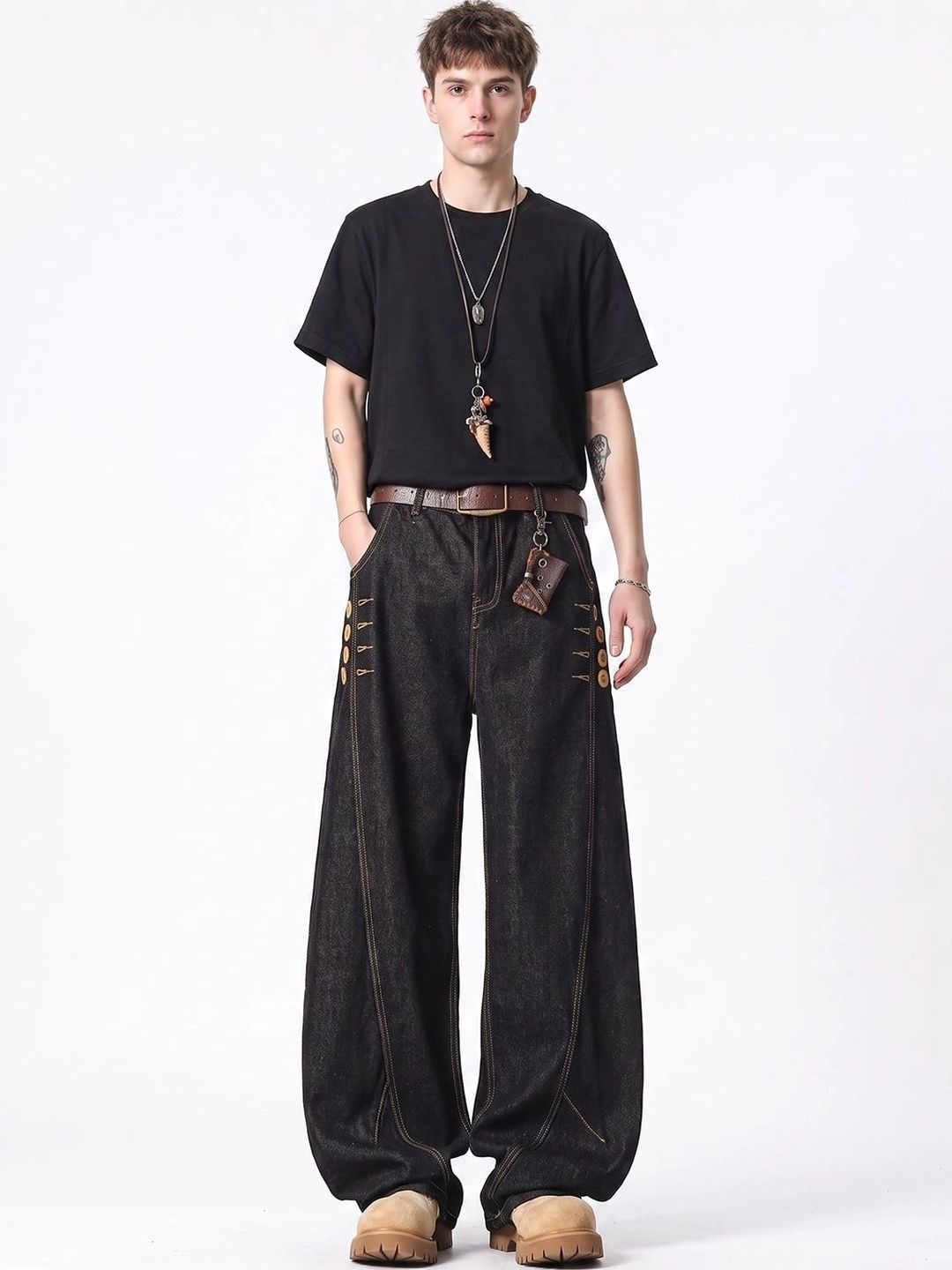 Suo Men Wide Leg Mid-Rise Heavy Fade Jeans-picture-22