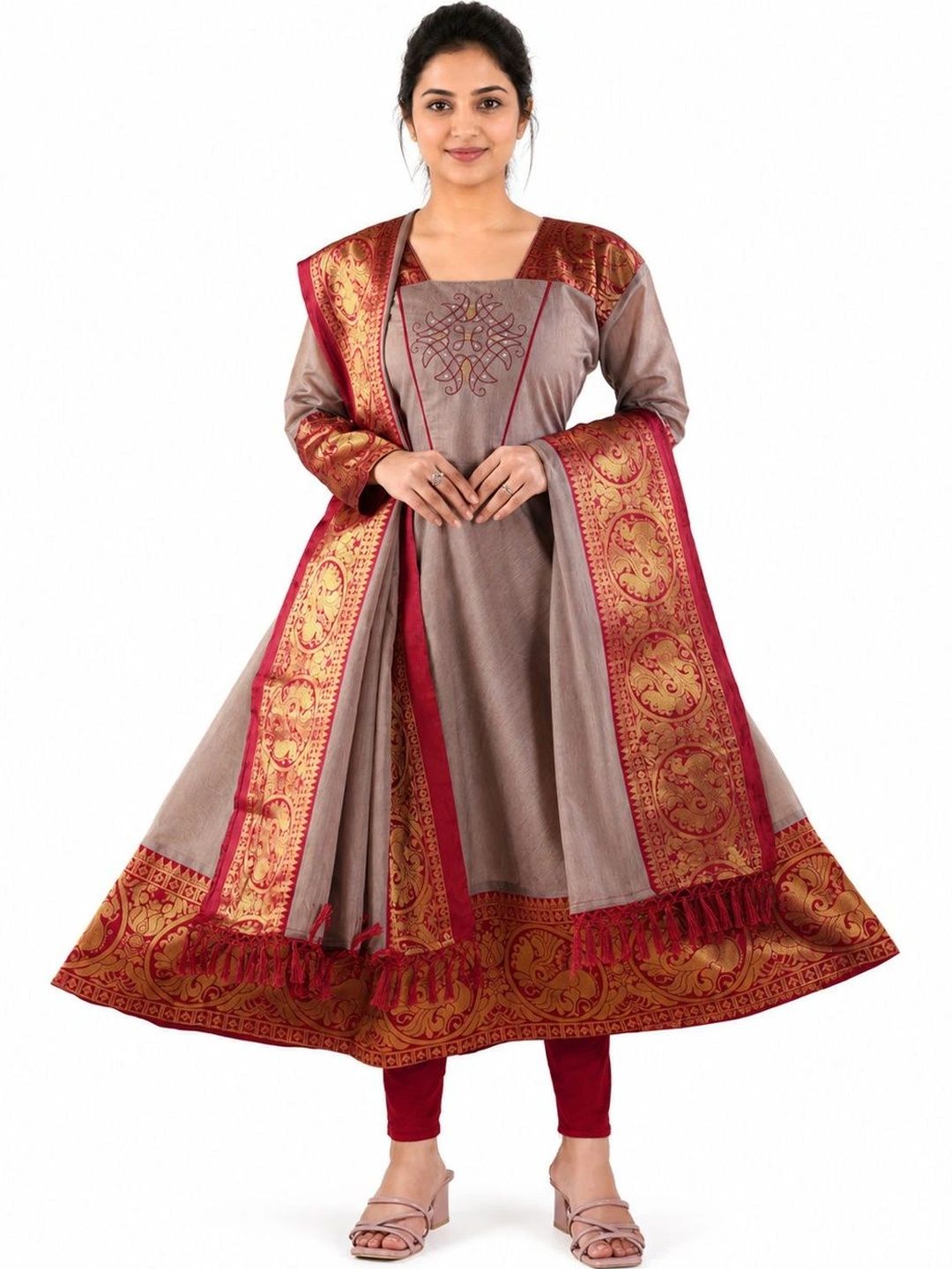 satyamfab Women Ethnic Motifs Embroidered Thread Work Jacquard Cotton Anarkali Kurta-picture-57