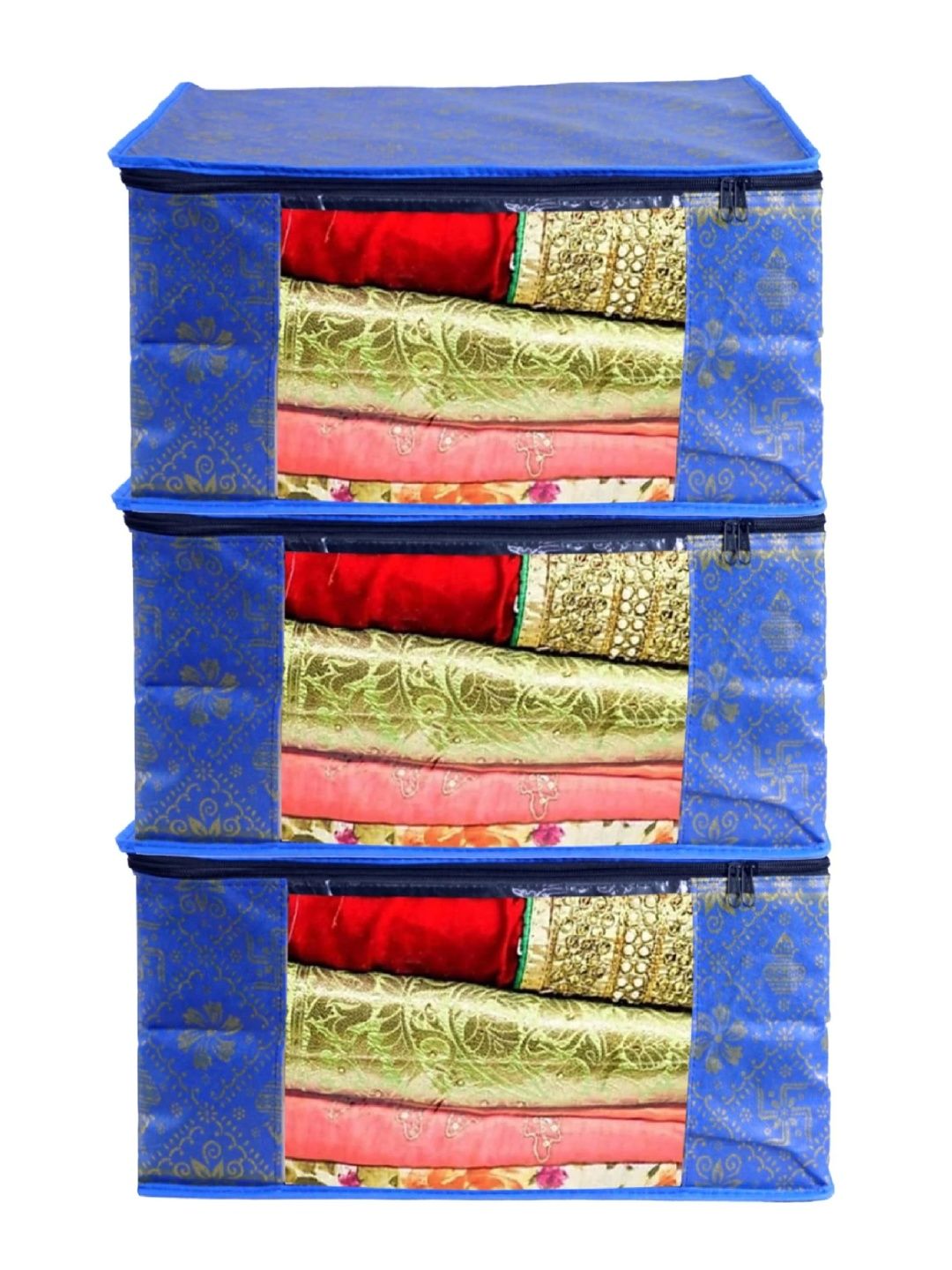 ANKIT INTERNATIONAL Blue Set of 3 Reusable Multi-Utility Organisers-picture-45
