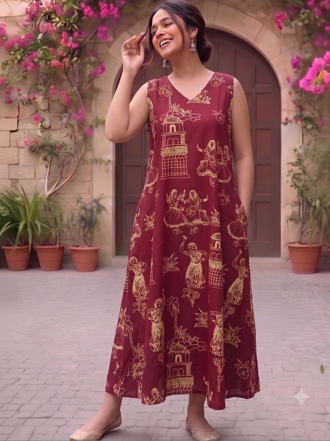 PIMU Ethnic Motifs Print A-Line Midi Dress-picture-9