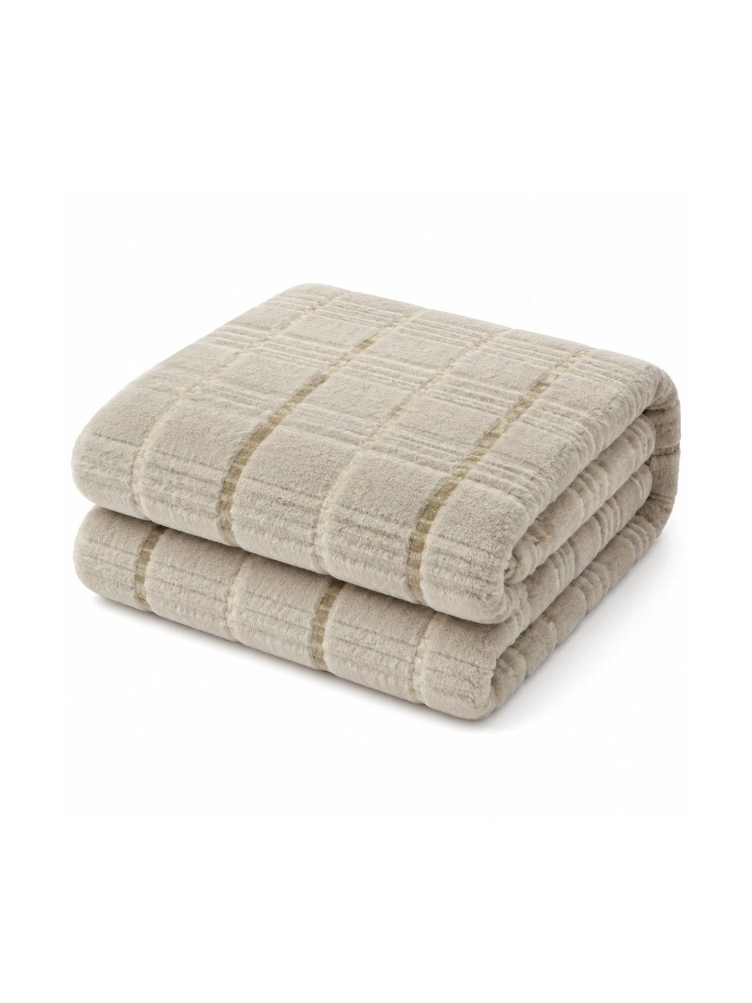 Nivasam Beige Checked Fleece Mild Winter 400 GSM Blanket-image-48