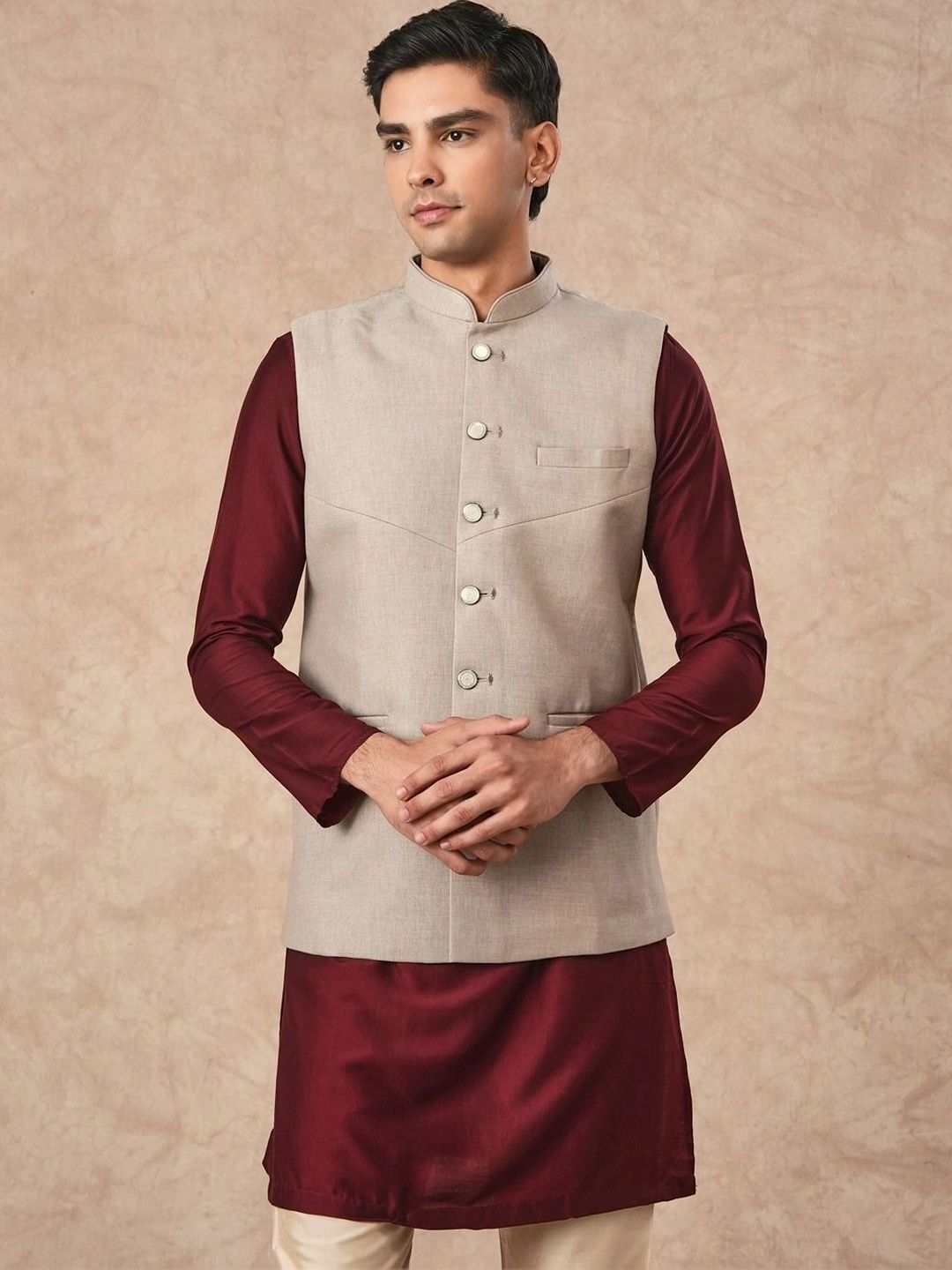 Manyavar Polyrayon Woven Nehru Jackets-picture-36