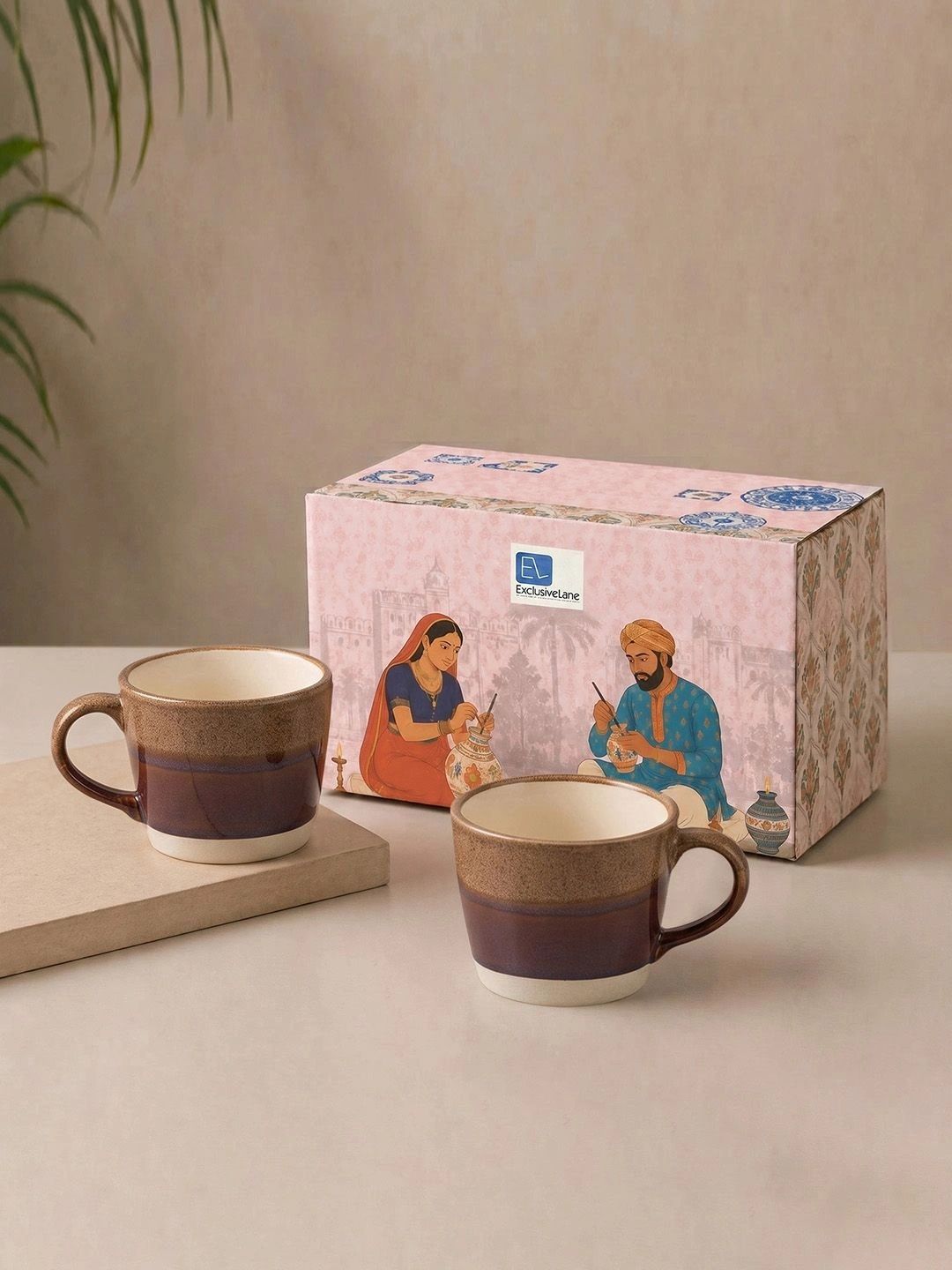 ExclusiveLane Brown & Cream-Coloured Handcrafted Printed Ceramic Glossy Mugs Set of Cups and Mugs-image-17