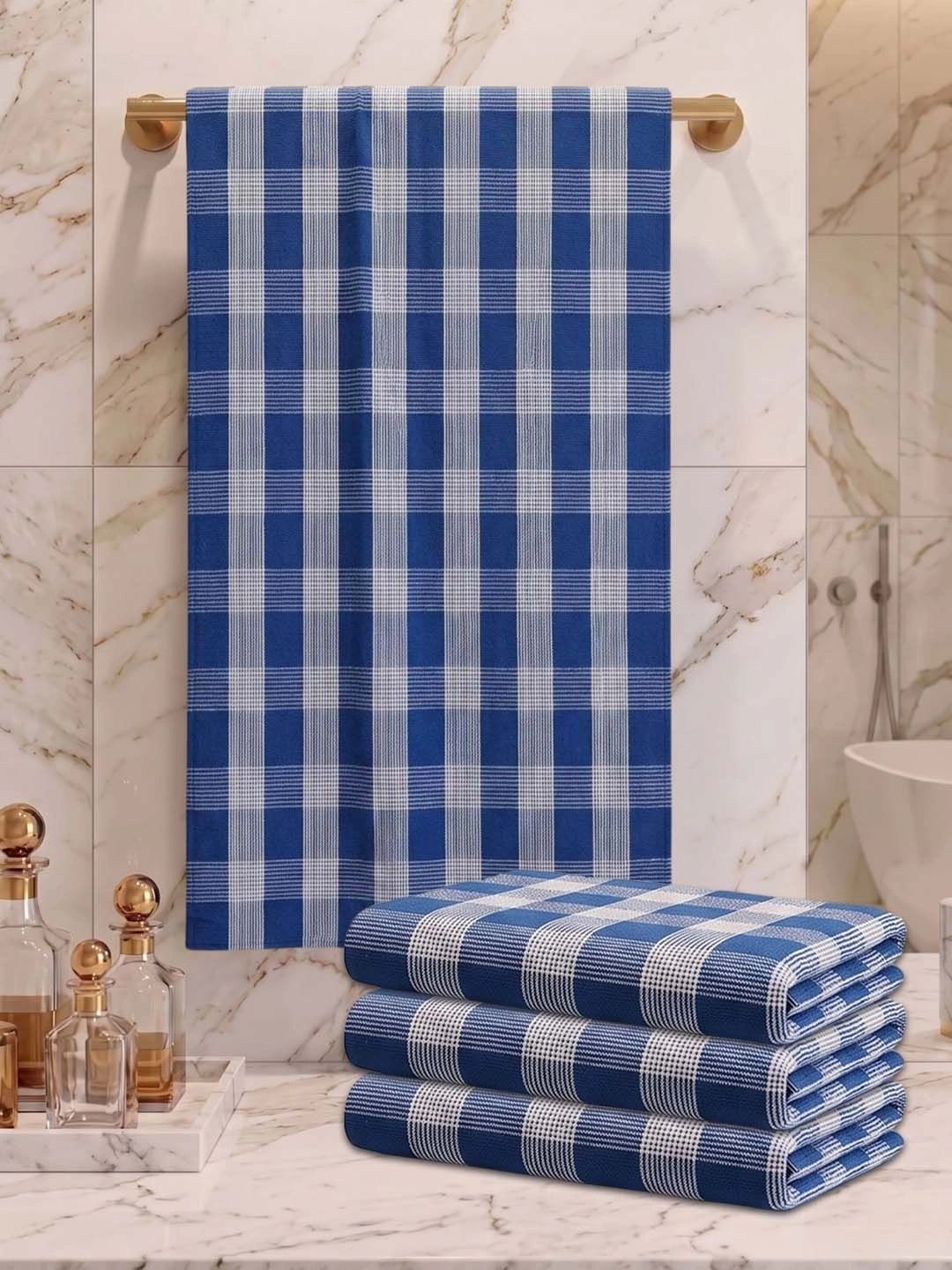 Athom Living Blue & White 4 Printed Cotton 225 GSM Bath Towel-picture-5