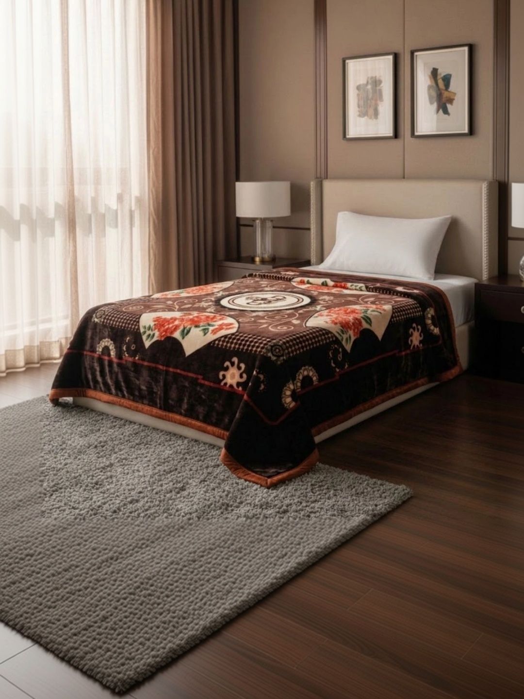 Signature Coffee Brown Floral Heavy Winter 500 GSM Blanket-image-40