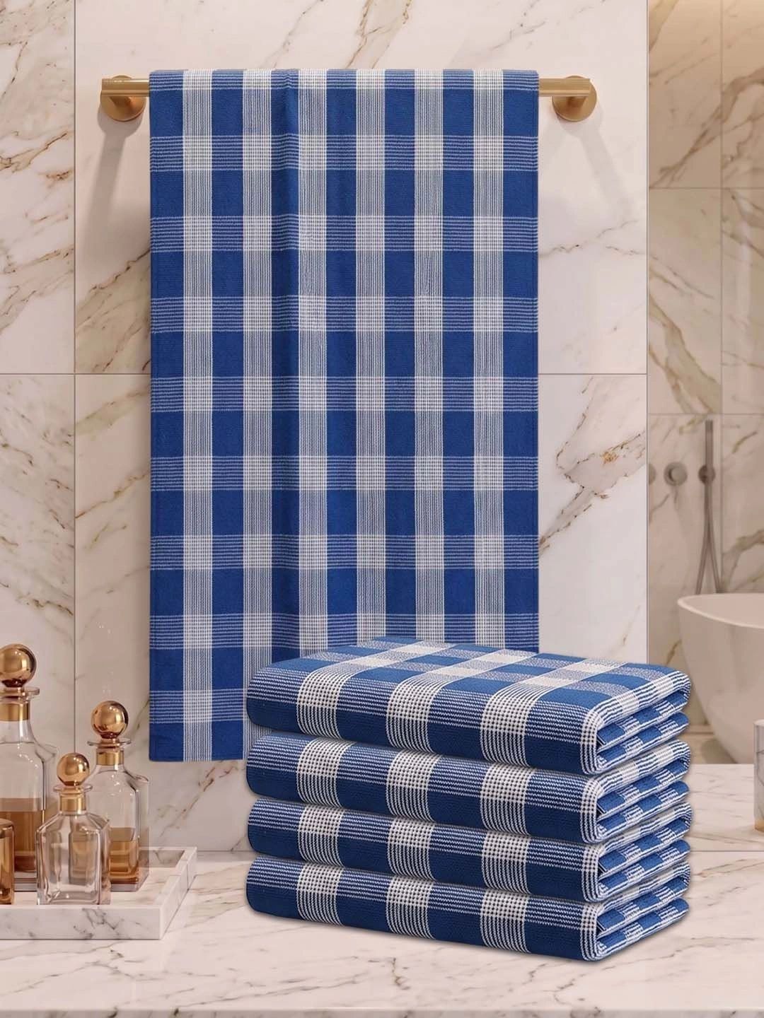 Athom Living Blue & White 5 Printed Cotton 225 GSM Bath Towel-picture-19