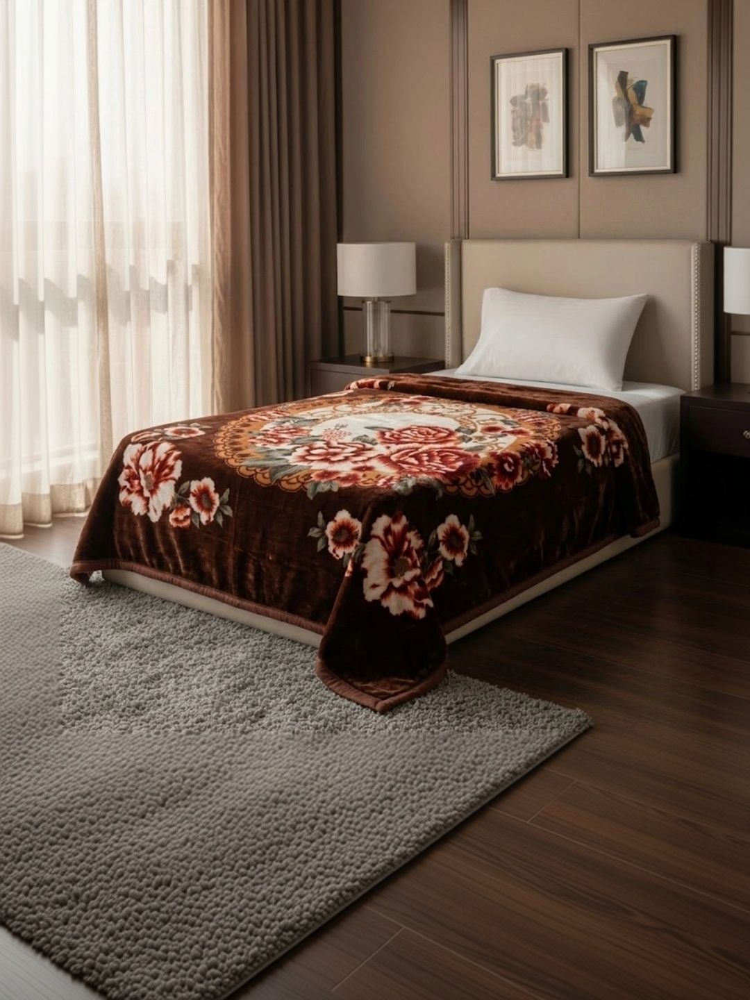Signature Bronze-Toned Floral Heavy Winter 500 GSM Blanket-image-17