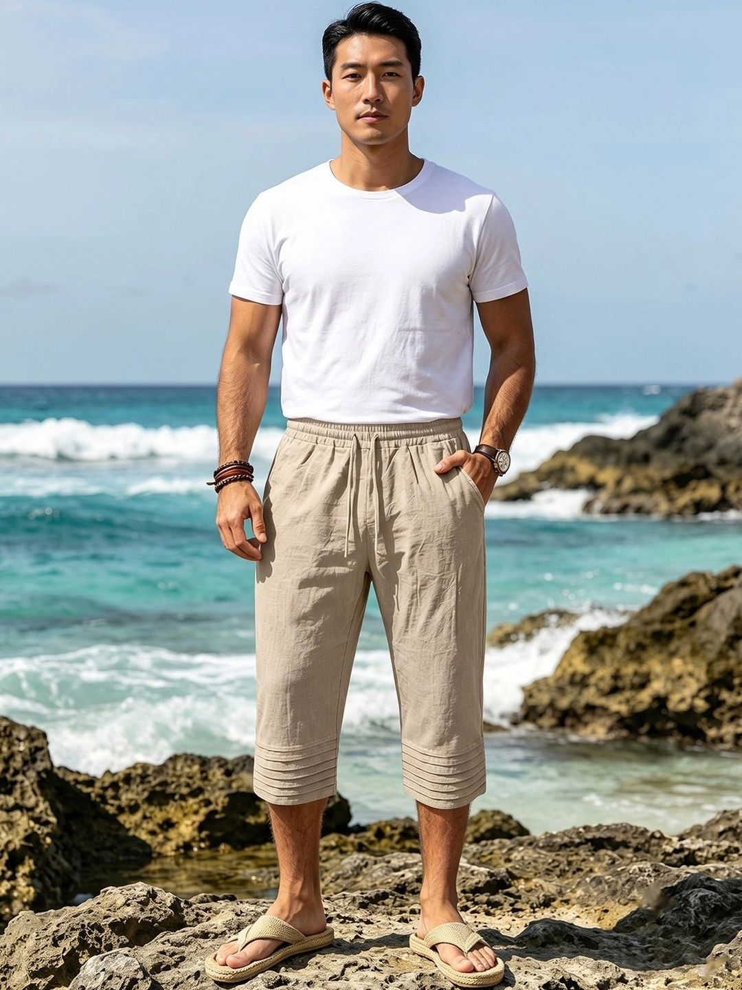 Suo Men Linen Blend Shorts-image-49