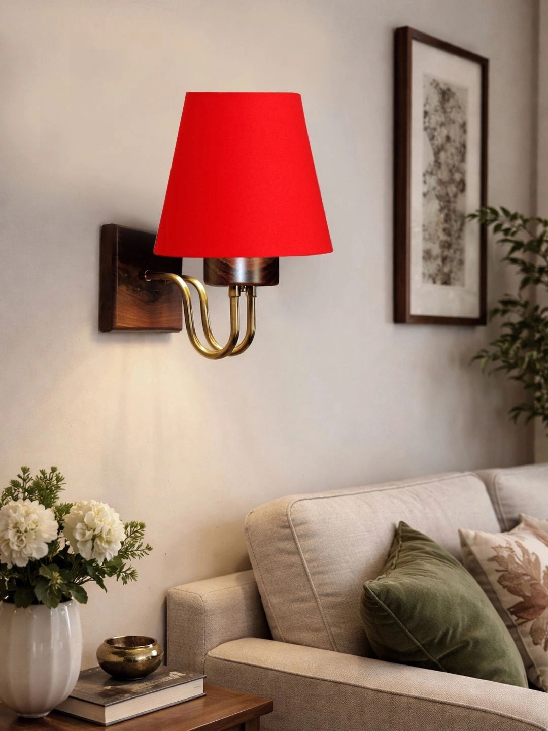 Myntra Elegant Homes Red Wood Traditional Frustum Shaped Wall Lamp-picture-13