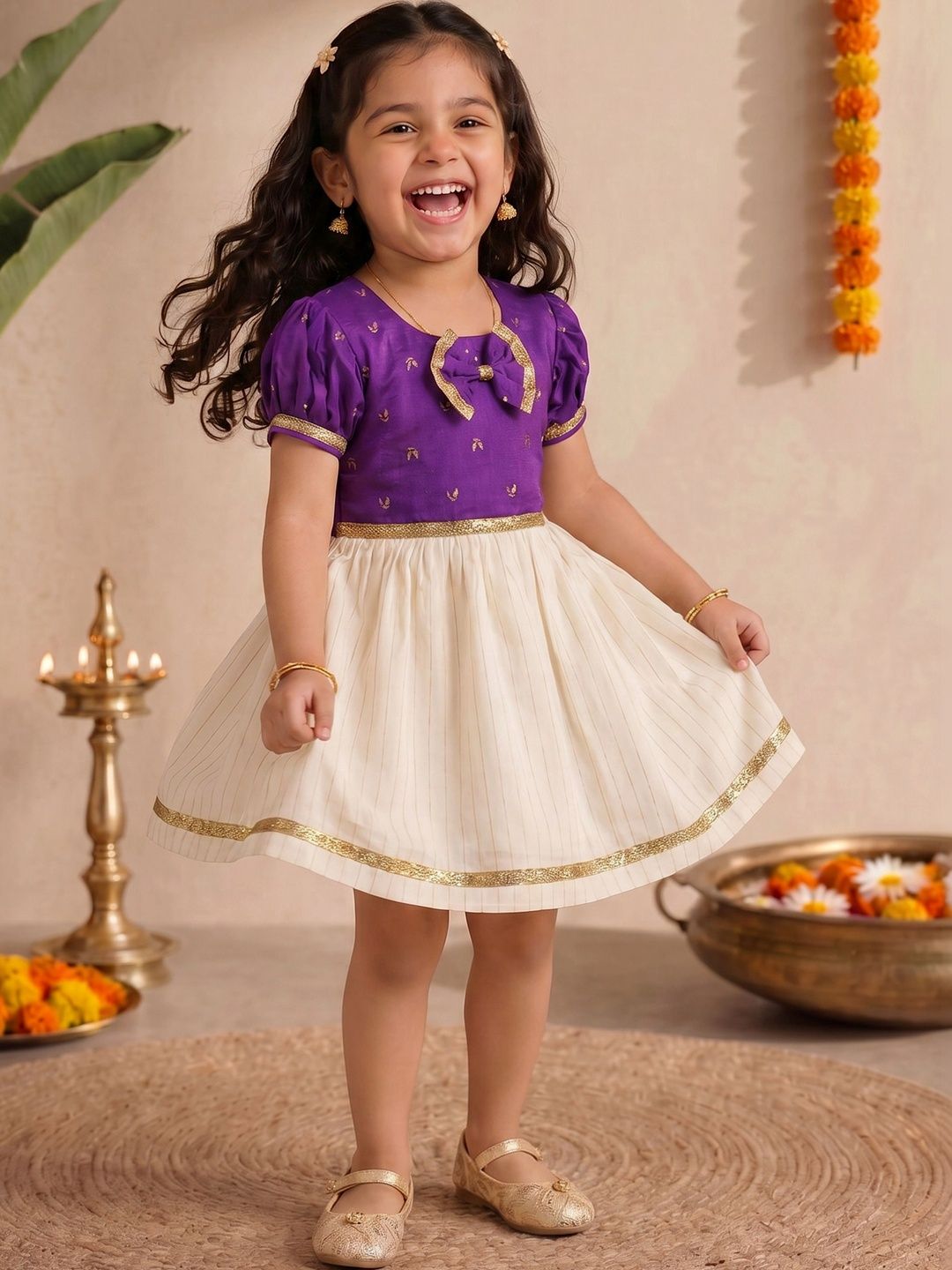 VASTRAMAY Ethnic Motifs Embroidered Puff Sleeve A-Line Dress-picture-26