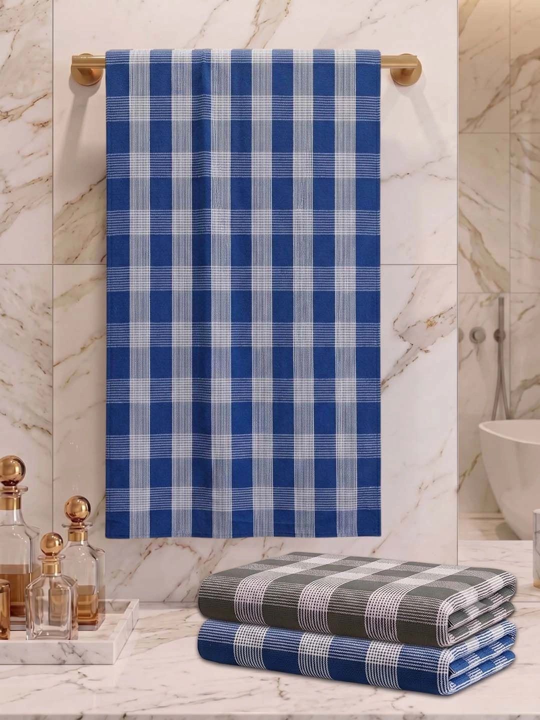 Athom Living Blue & White 3 Striped Cotton 225 GSM Bath Towel-picture-0