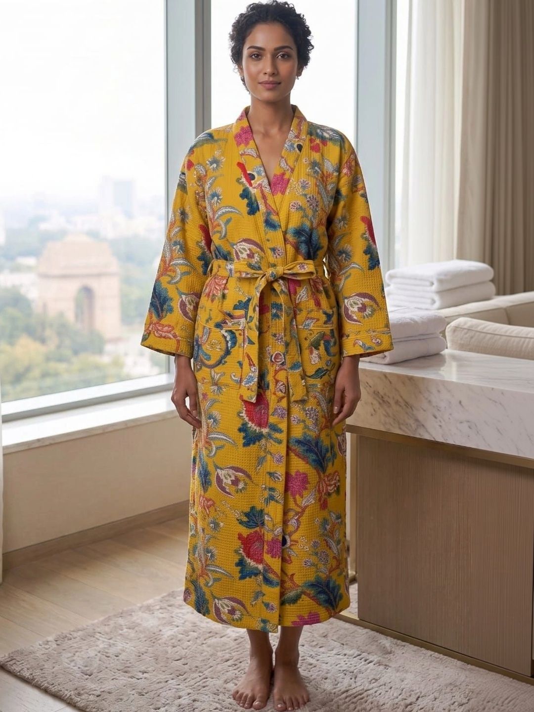 Bunkraft Printed Knee Length Bath Robe & Wraps-picture-50