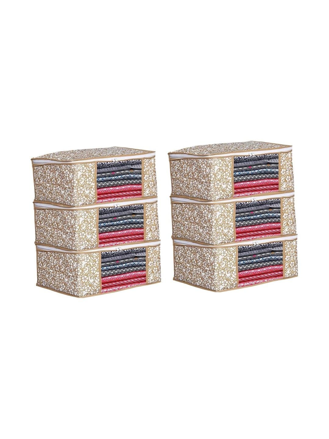 ANKIT INTERNATIONAL Beige Set of 6 Reusable Multi-Utility Organisers-picture-40
