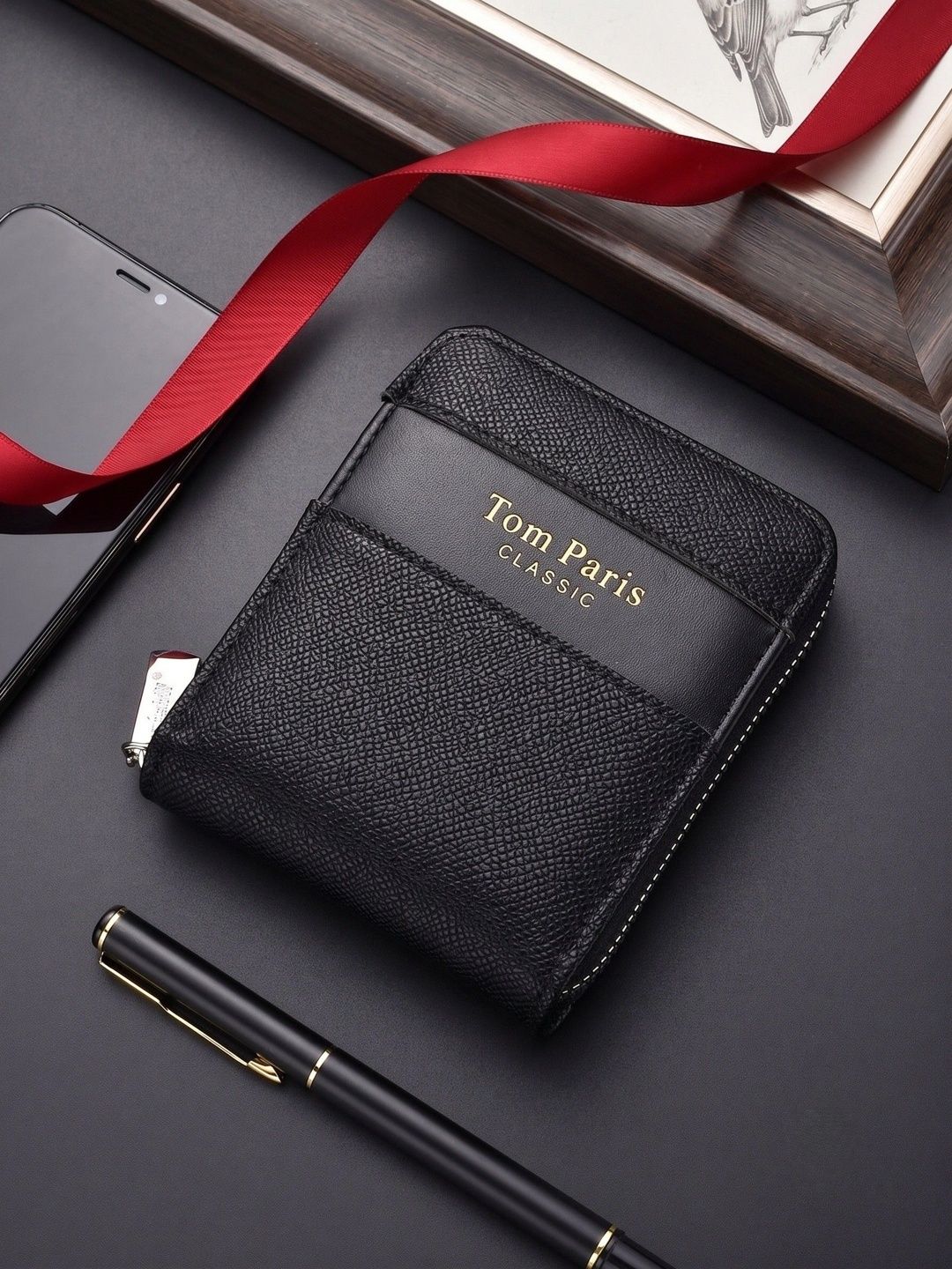 TomParis TomParis Men Textured PU Zip Around Wallet