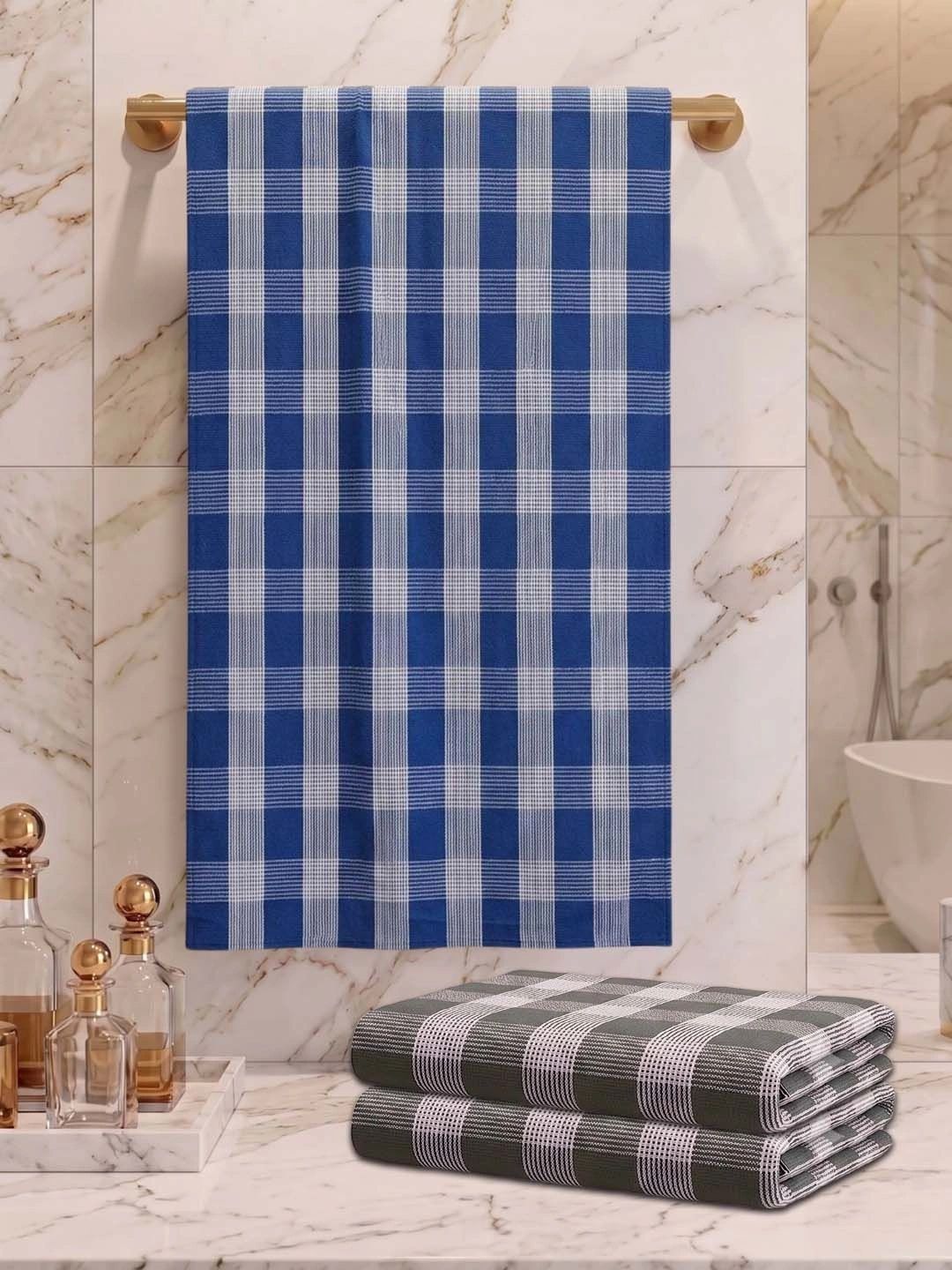 Athom Living Blue & White 3 Striped Cotton 225 GSM Bath Towel-picture-17