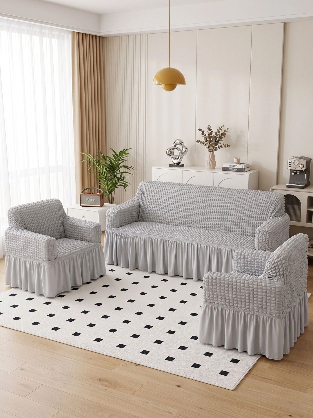 MAGICAL Grey 3 Piece Sofa Cover With Arms-image-26
