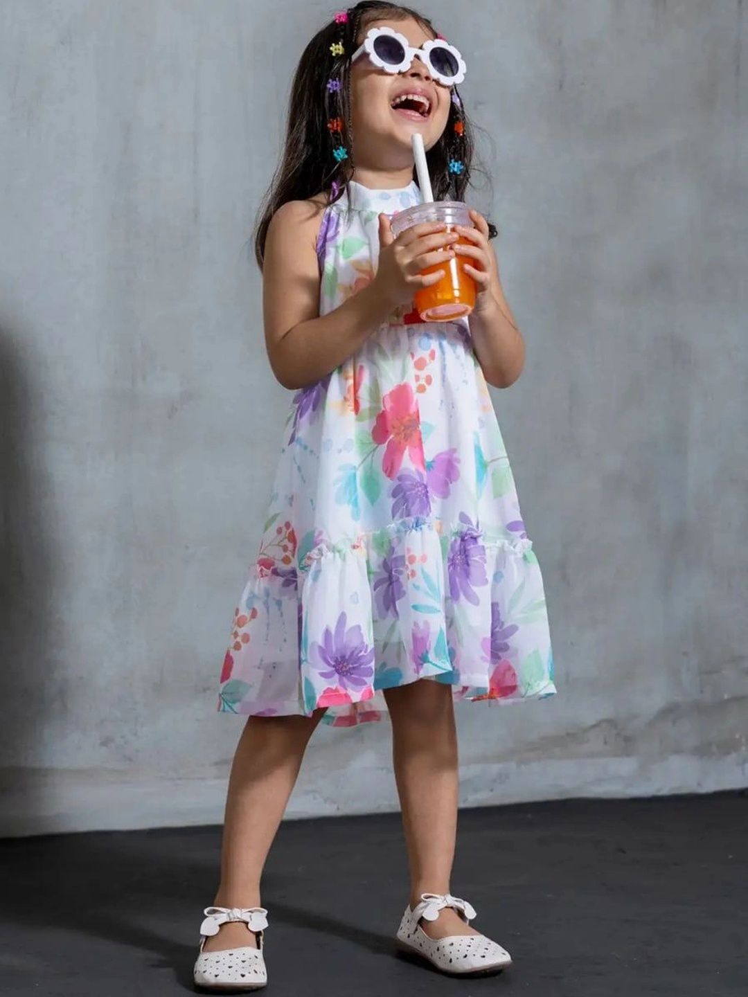 BAESD Floral Print Halter Neck Ruffled A-Line Dress-picture-13