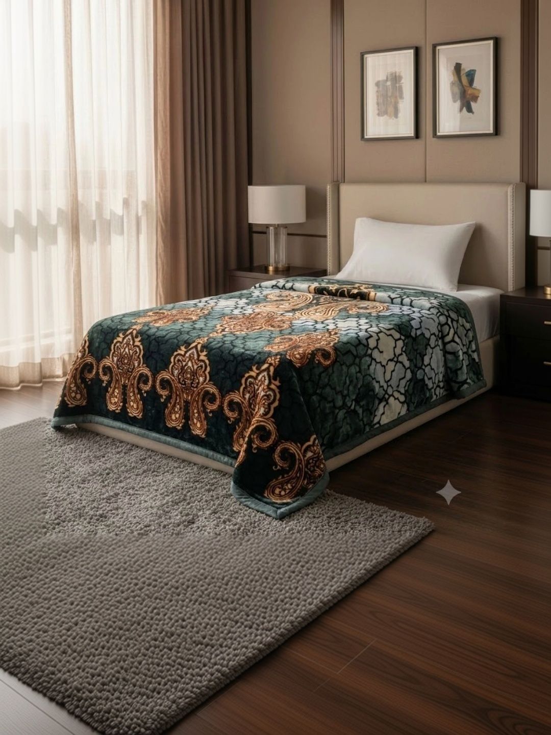Signature Teal & Multicoloured Ethnic Motifs Heavy Winter 500 GSM Blanket-image-48