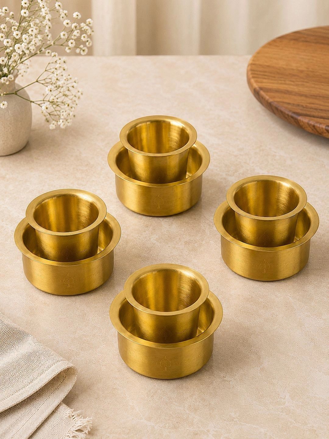 StyleMyWay Gold-Toned Handcrafted Textured Brass Matte Cups Set of Cups and Mugs-image-47