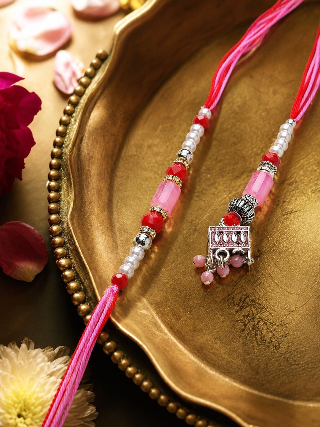 Anouk Set Of 2 Artificial Beads Jhumka Design Bhaiya Bhabhi Rakhi With Roli Chawal-picture-16