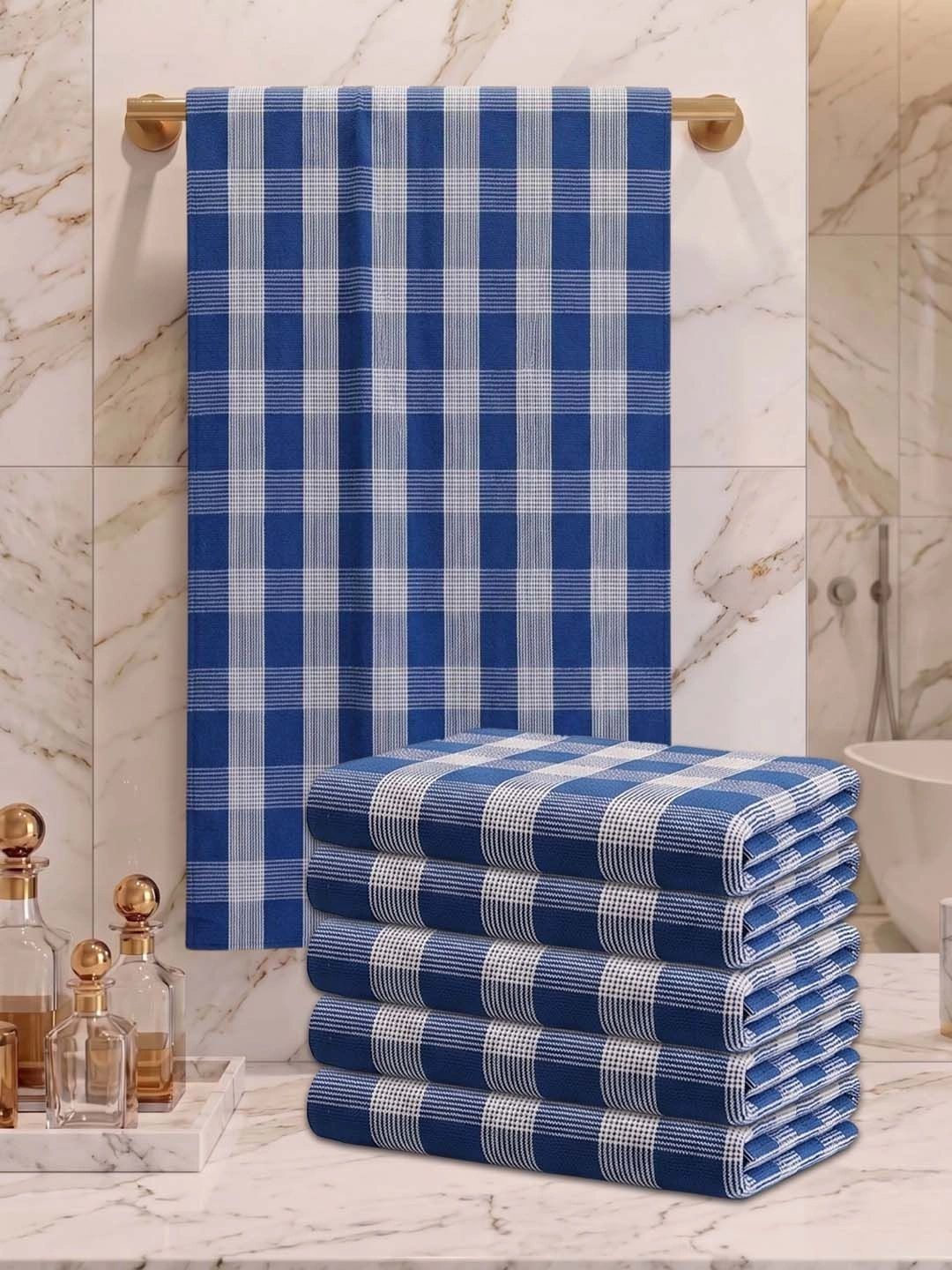 Athom Living Blue & White 5 Printed Cotton 225 GSM Bath Towel-picture-16