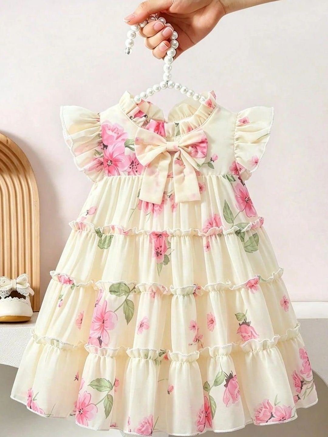 YK Floral Print Flutter Sleeve Ruffled A-Line Dress-picture-49