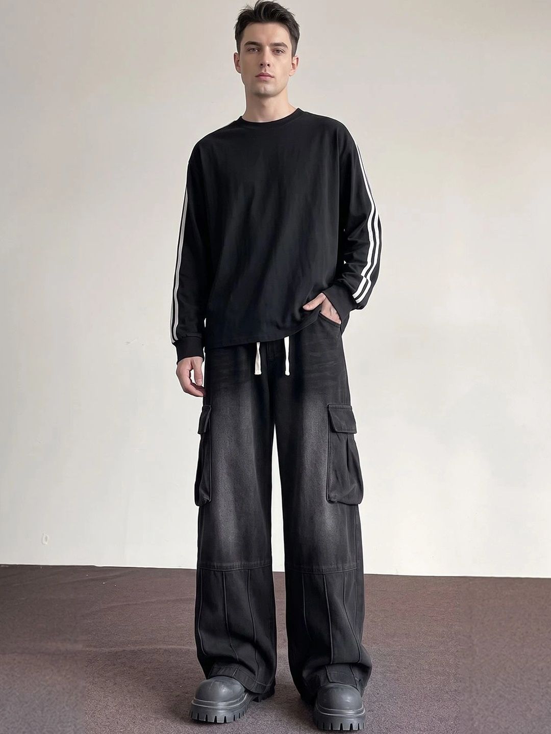 Suo Men Wide Leg Mid-Rise Heavy Fade Jeans-picture-24