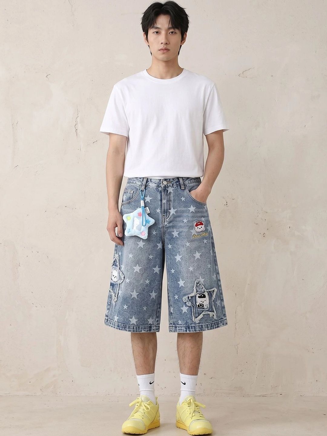 Suo Men Printed Loose Fit Denim Shorts-picture-29