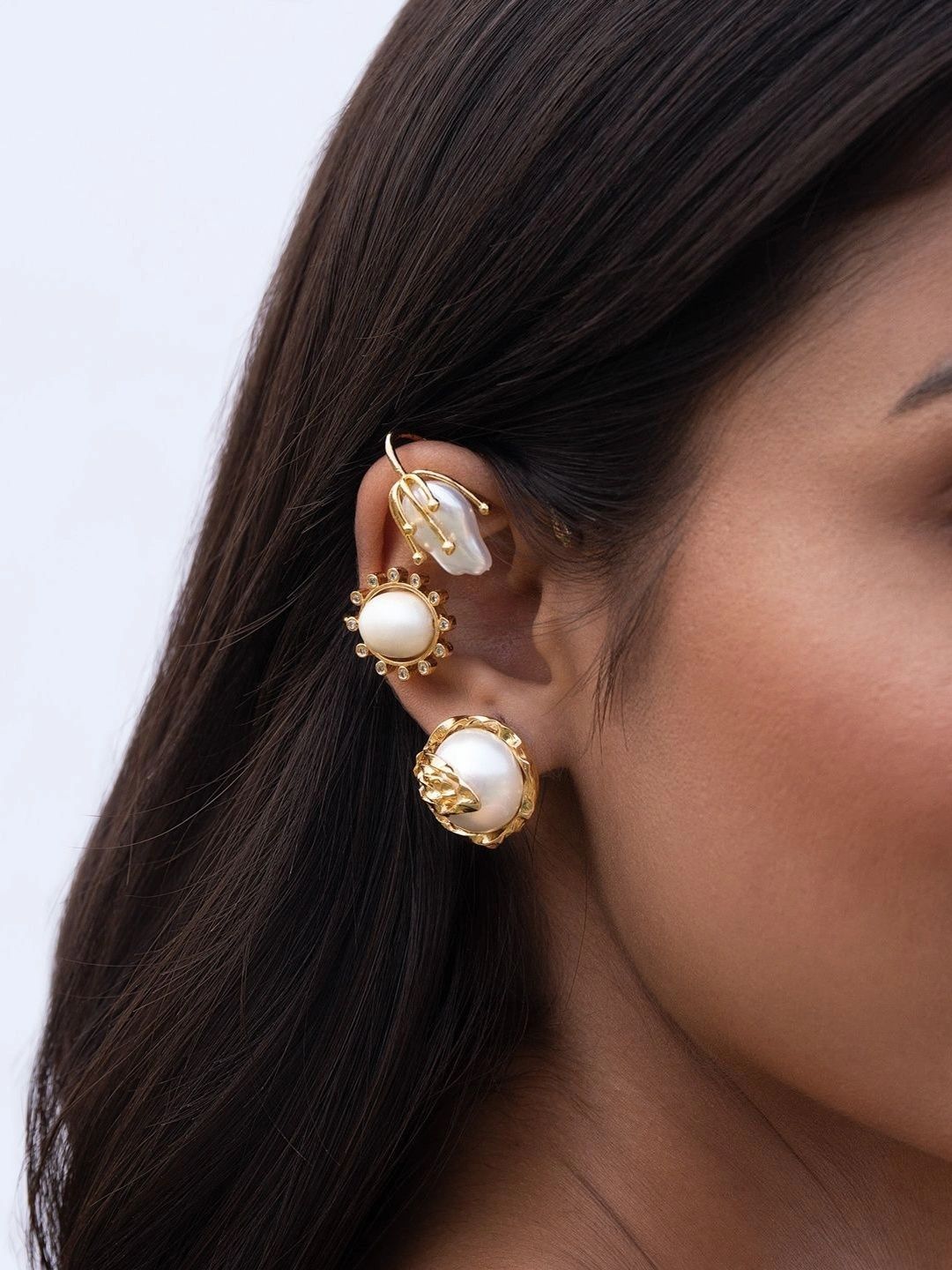 Amama Set of 2 Gold Plated Pearl Earcuff Earrings-picture-51