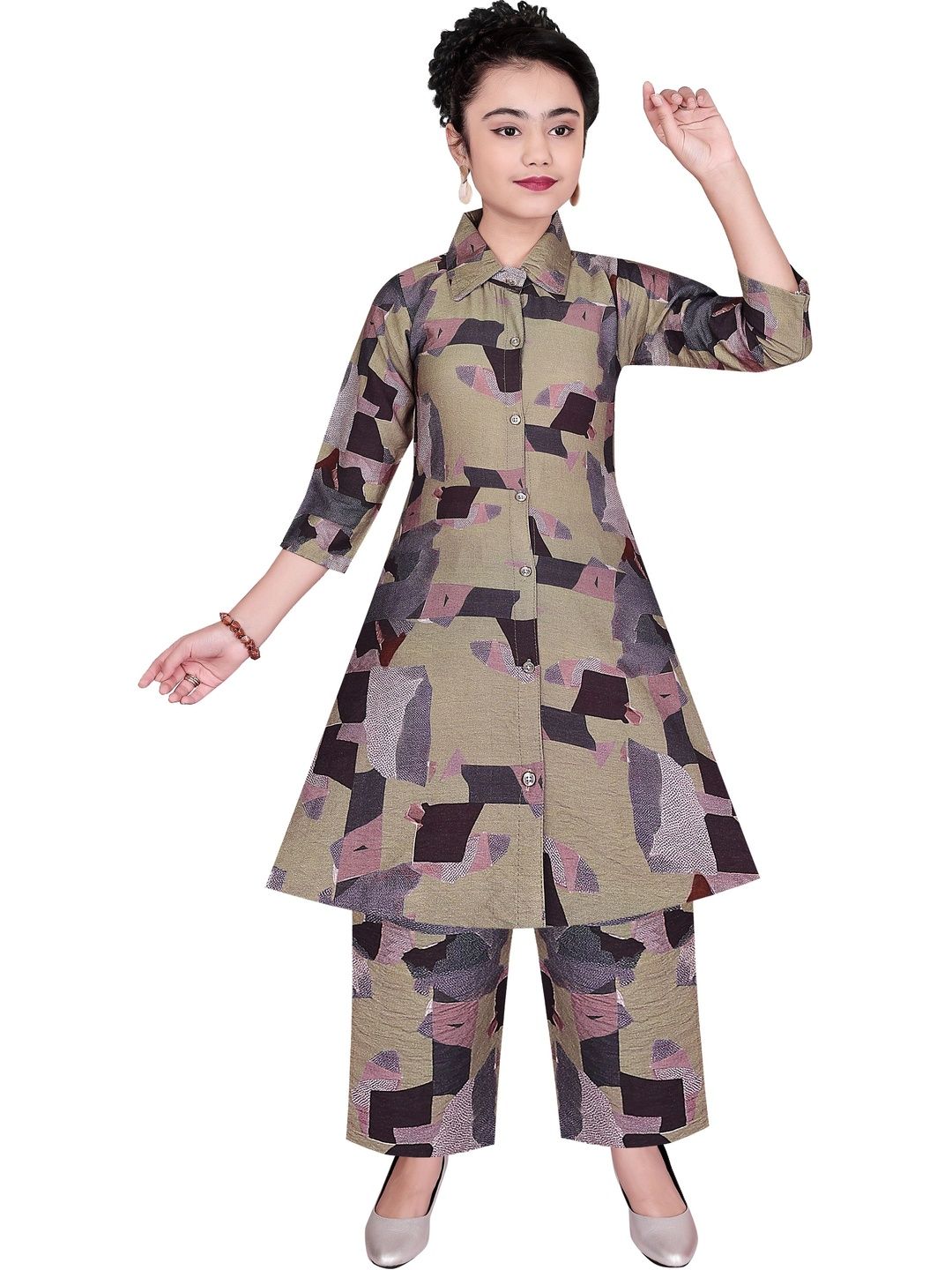 CLOTH ADDA Girls Printed Shirt Collar Kurta & Palazzos-picture-51