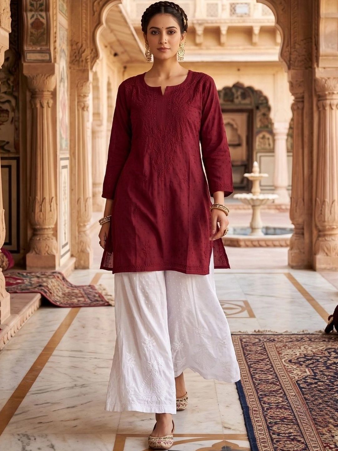 KHAKA Ethnic Motifs Embroidered Chikankari Pure Cotton Chikankari Kurti-picture-44