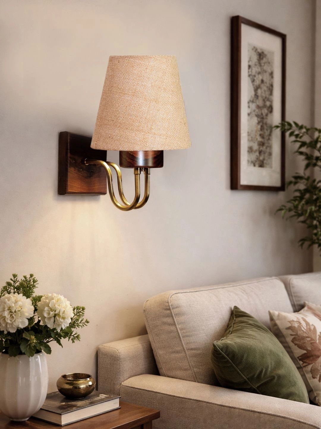 Myntra Elegant Homes Beige Textured Wood Frustum Shaped Wall Lamp-picture-24