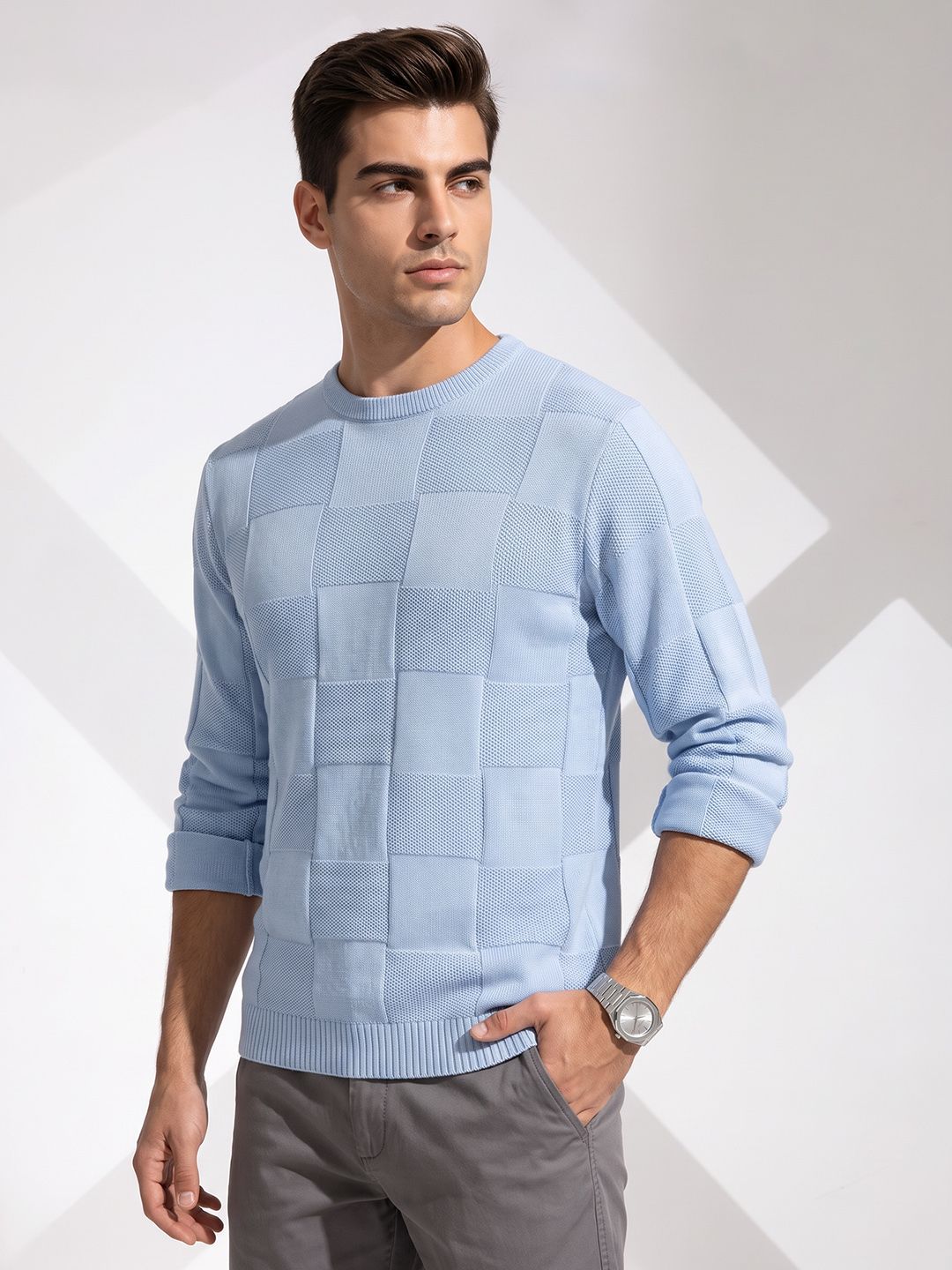 INVICTUS Checked Textured Knitted Sweater-picture-20