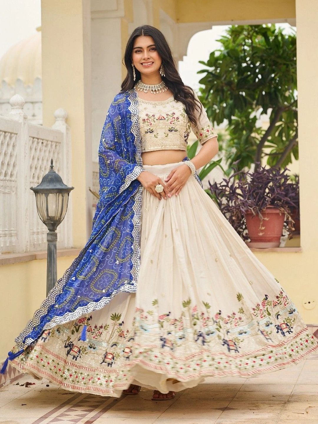 KALINI Embroidered Thread Work Ready to Wear Lehenga & Blouse With Dupatta-picture-35