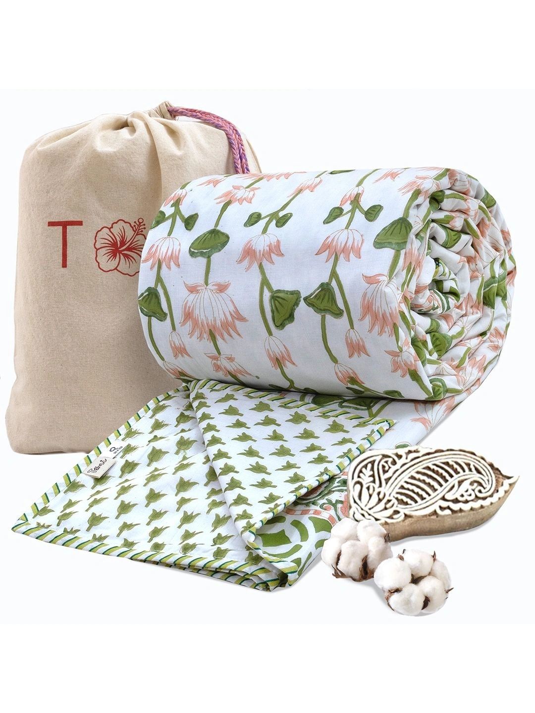 TOAI Orange & Green Floral 150 GSM Quilt-picture-21