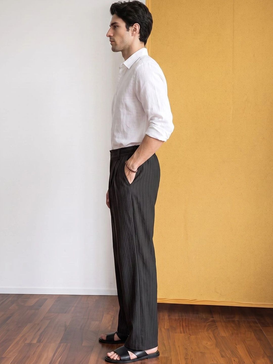 Suo Men Striped Easy Wash Pleated No Fly Trousers-picture-27
