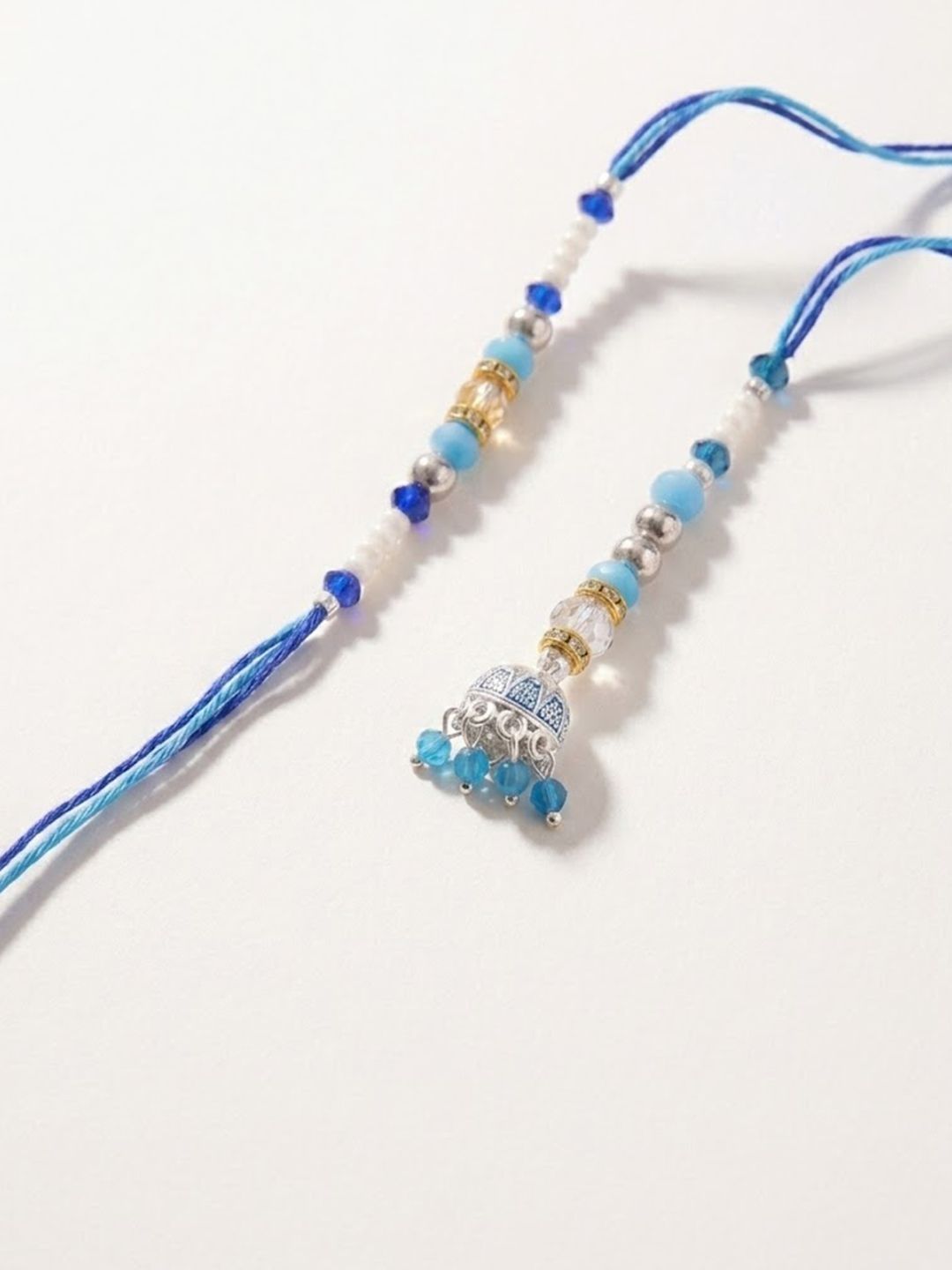 Anouk Set Of 2 Blue Artificial Beads Jhumka Design Bhaiya Bhabhi Rakhi With Roli Chawal-picture-11