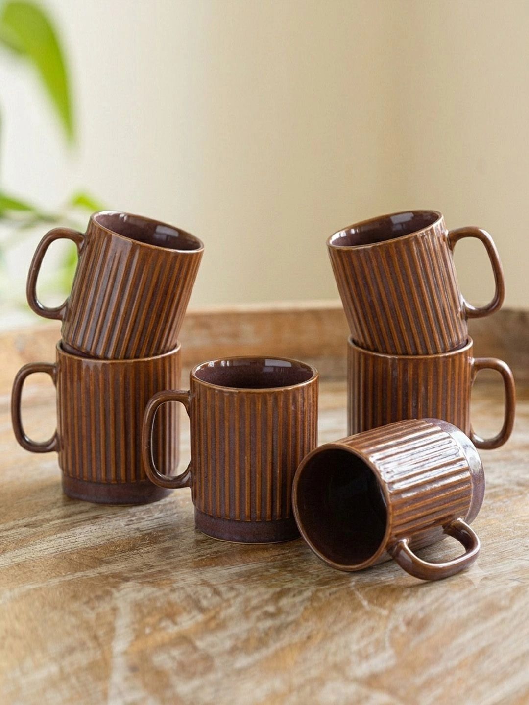 ExclusiveLane Brown Handcrafted Textured Ceramic Glossy Mugs Set of Cups and Mugs-image-29