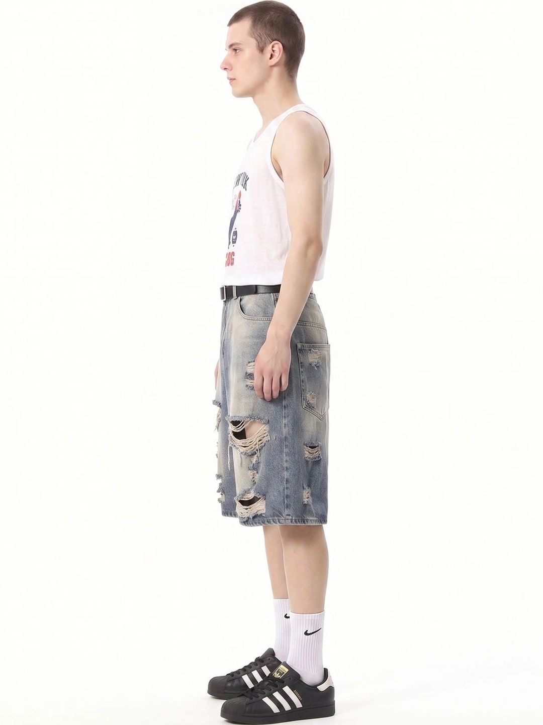 Suo Men Washed Loose Fit Denim Shorts Technology-picture-19