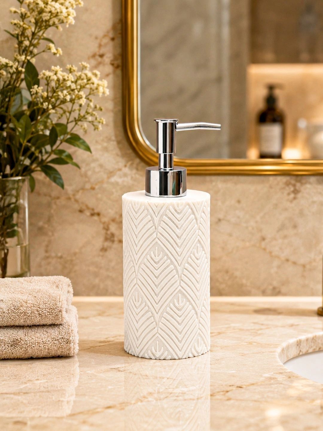 MARKET99 White Ethnic Motifs Polyresin Soap Dispenser-image-18