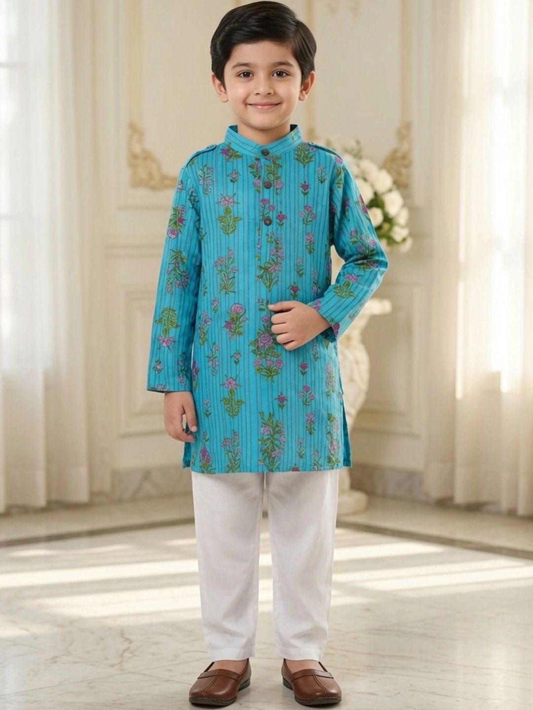 Cutiekins Boys Floral Printed Regular Kurta with Trousers-picture-48