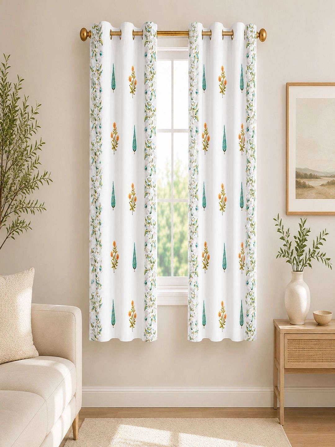 Myntra Elegant Homes Multicoloured Set of 2 Floral Room Darkening Window Curtain-image-16