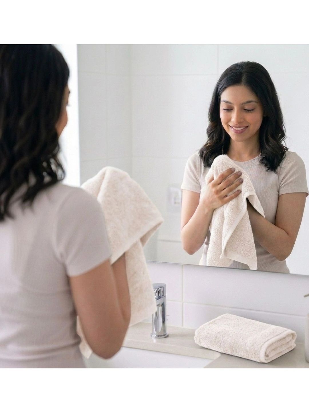 BAMA INDIA 2-Pcs Cream Pure Cotton 650 GSM Hand Towels-image-9