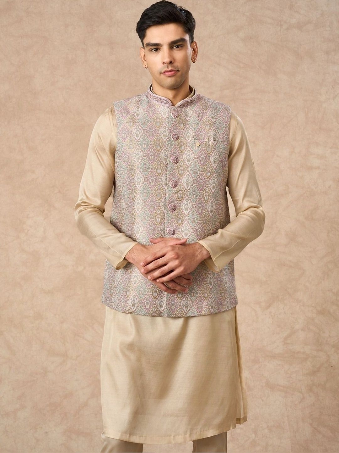 Manyavar Woven Design Silk Blend Woven Nehru Jackets-picture-25