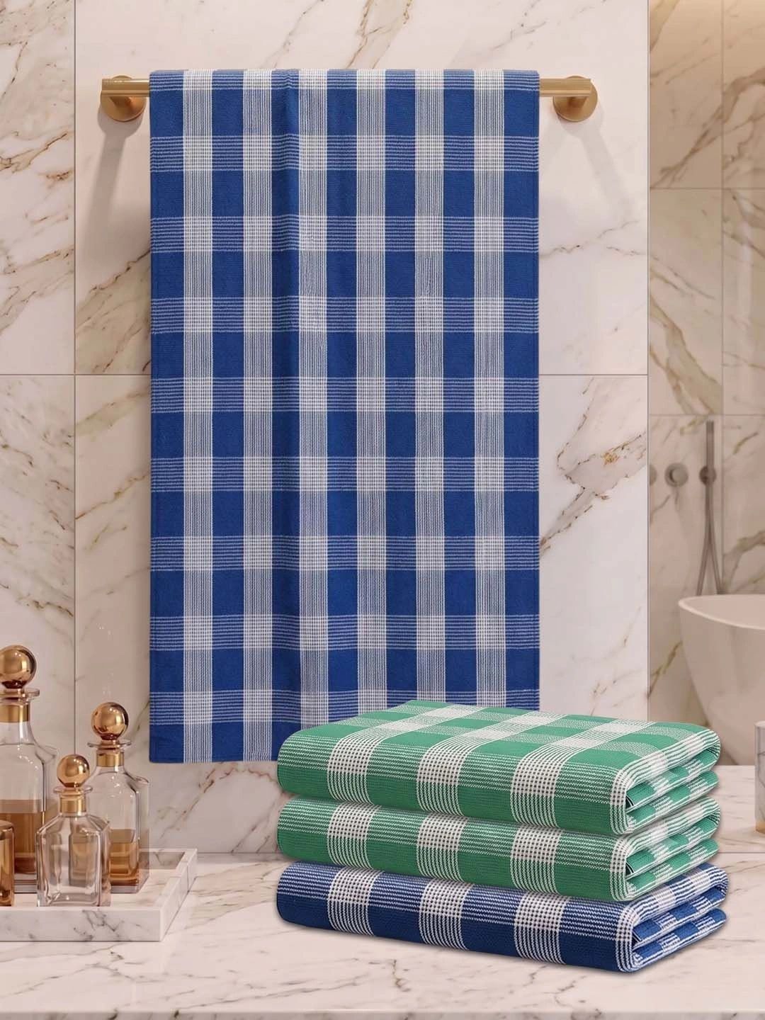 Athom Living White & Blue 4 Striped Cotton 225 GSM Bath Towel-picture-5